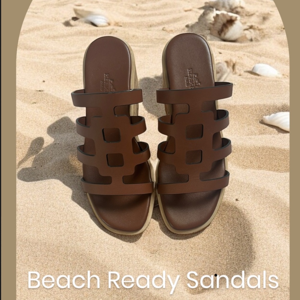 Hermes Brown Strappy platform Sandals